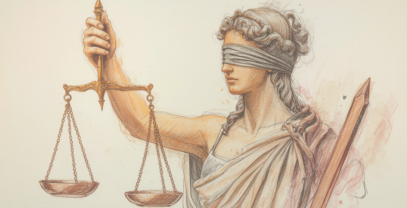 La dea bendata della giustizia. Simboli di cui è composta, bilancia spada e benda.
